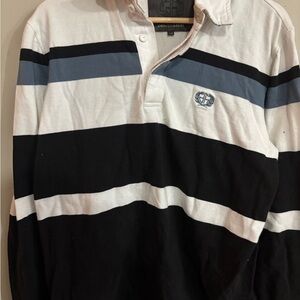 Denver Hayes Men's Casual Striped Shirt - Black, White, Blue